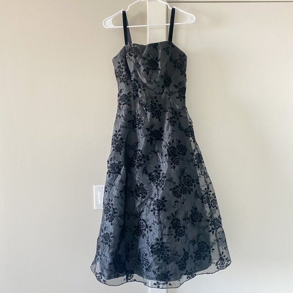 Vintage Jessica McClintock Floral Velvet Burnout Midi Tulle Dress Size 3 Witch - Picture 1 of 9